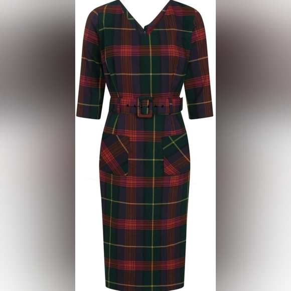 Collectif Karo Tartan Plaid Pencil Dress Medium - Picture 2 of 8